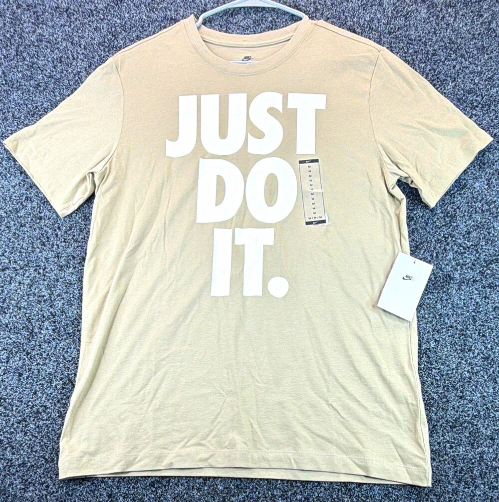Nike The Nike Tee Men's Beige Graphic Logo Crew Neck T-Shirt Short Sleeve M